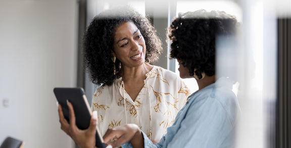 Two mature women having a conversation